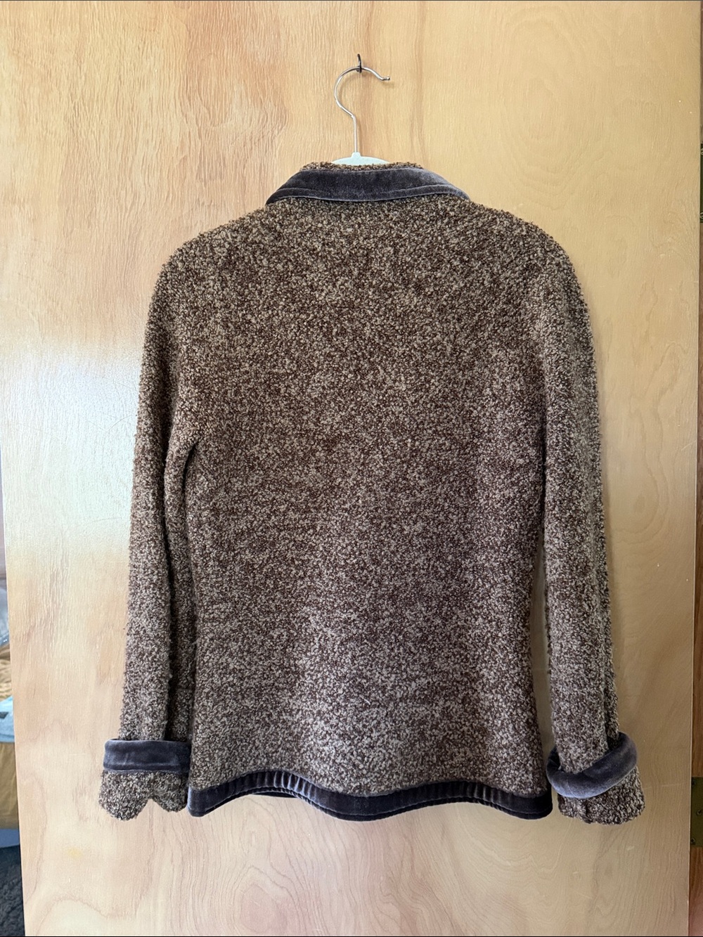Anthropologie Brown Textured Shawl-Collar Cardigan with Velvet Trim - Picture 4 of 6